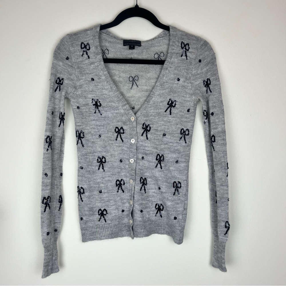 J CREW Sequin Bow Alpaca Wool Blend Cardigan XS